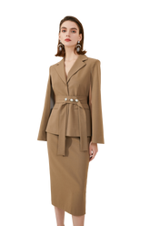 Chocolate Brown Cape Sleeve Blazer Skirt Suit - FashionByTeresa
